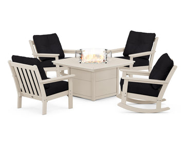 Vineyard 5-Piece Deep Seating Rocking Chair Conversation Set with Fire Pit Table