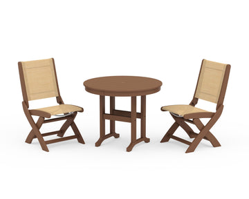 Coastal Folding Side Chair 3-Piece Round Dining Set