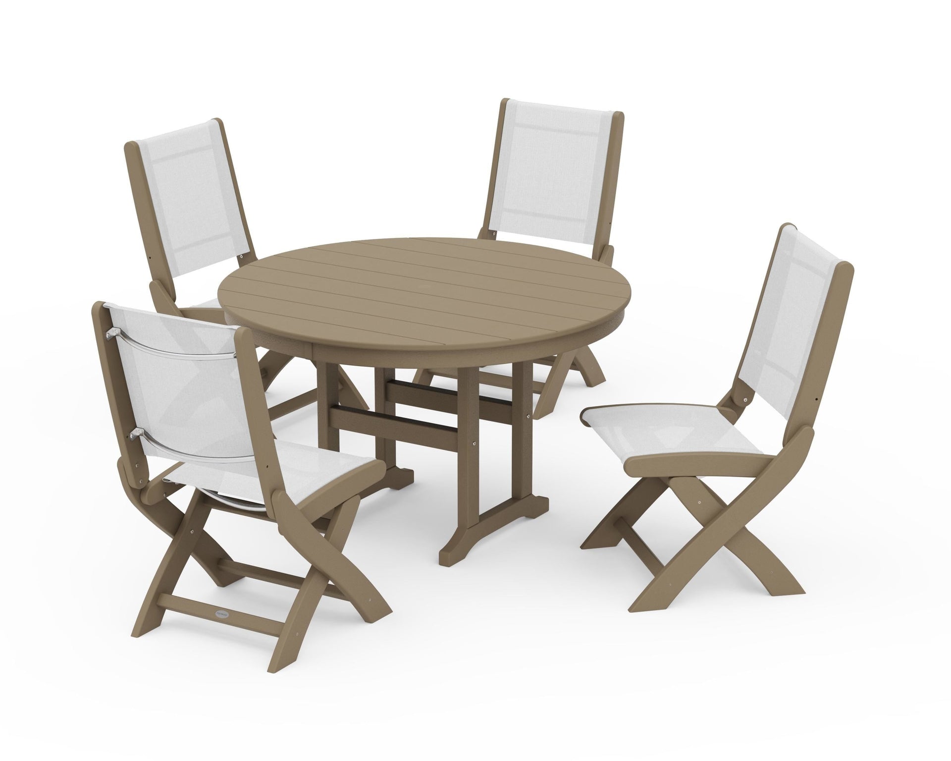 Coastal Folding Side Chair 5-Piece Round Dining Set