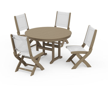 Coastal Folding Side Chair 5-Piece Round Dining Set
