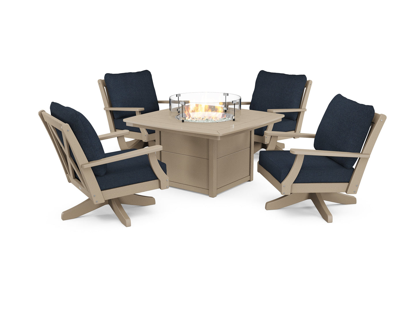 Braxton 5-Piece Deep Seating Swivel Conversation Set with Fire Pit Table