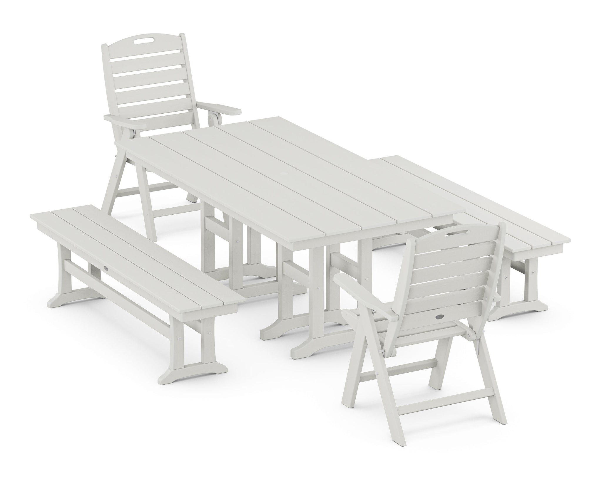 Nautical Highback 5-Piece Farmhouse Dining Set with Benches