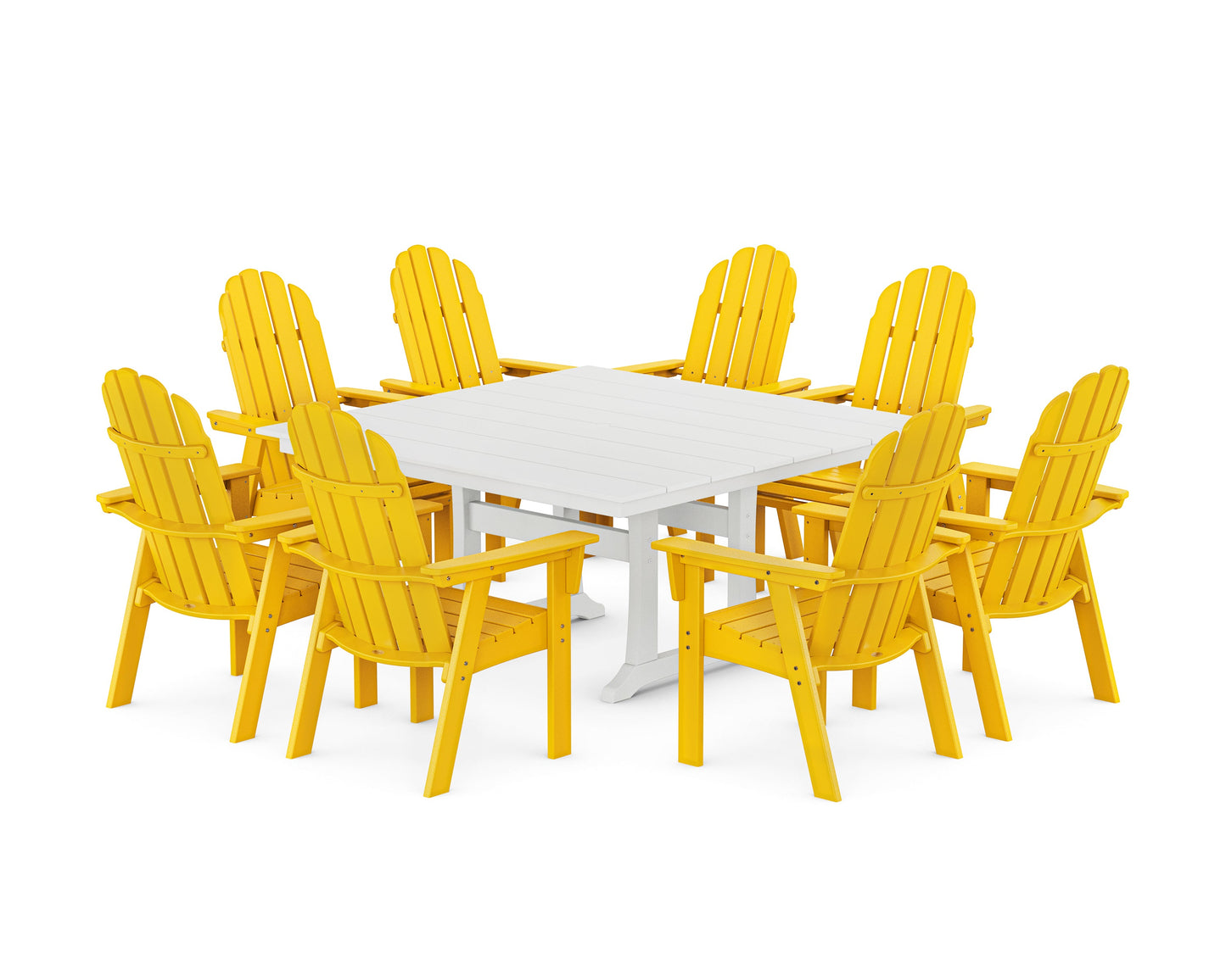 Vineyard Curveback Adirondack 9-Piece Square Farmhouse Dining Set with Trestle Legs