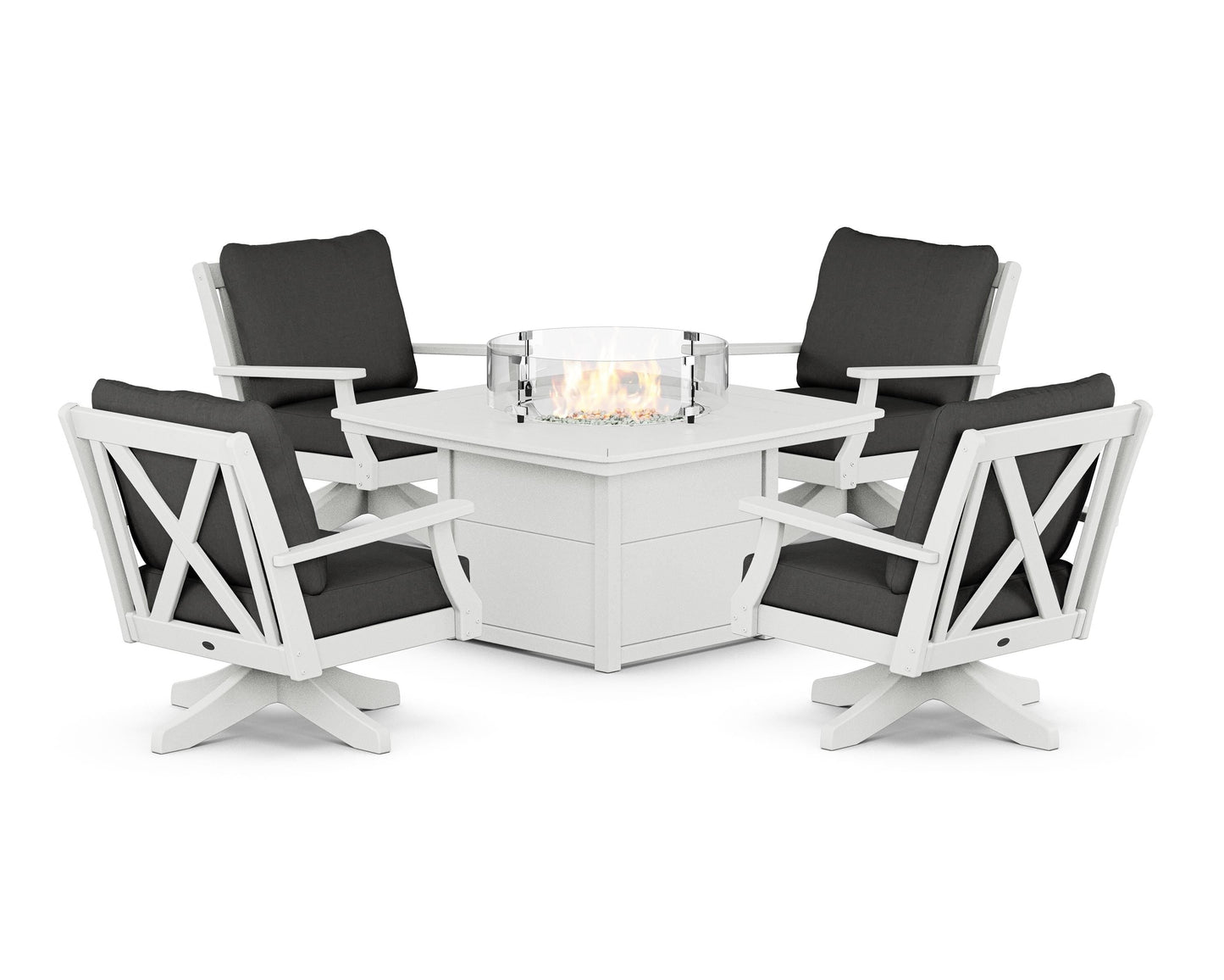 Braxton 5-Piece Deep Seating Swivel Conversation Set with Fire Pit Table