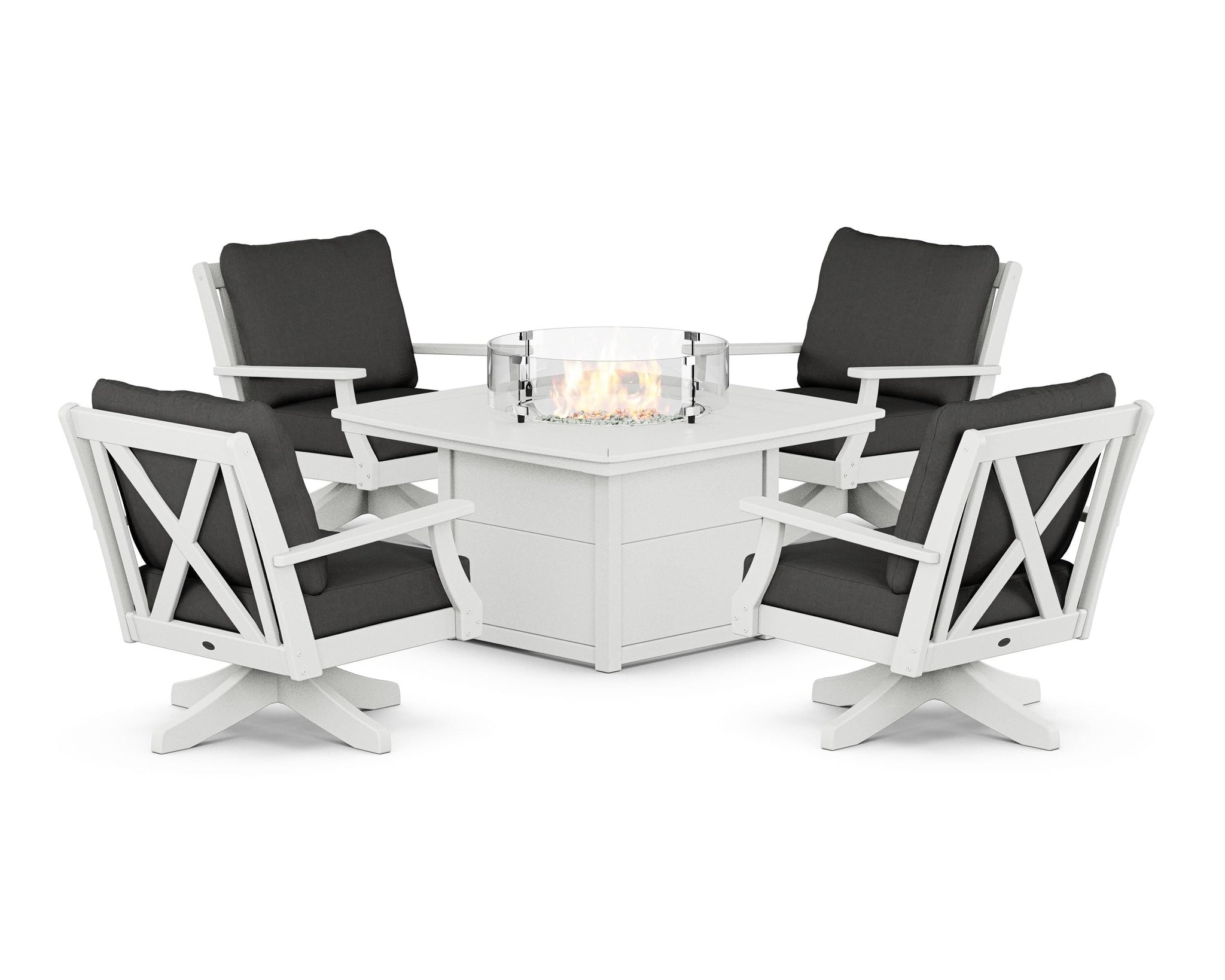 Braxton 5-Piece Deep Seating Swivel Conversation Set with Fire Pit Table