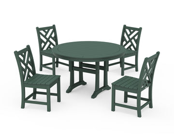 Chippendale Side Chair 5-Piece Round Dining Set With Trestle Legs