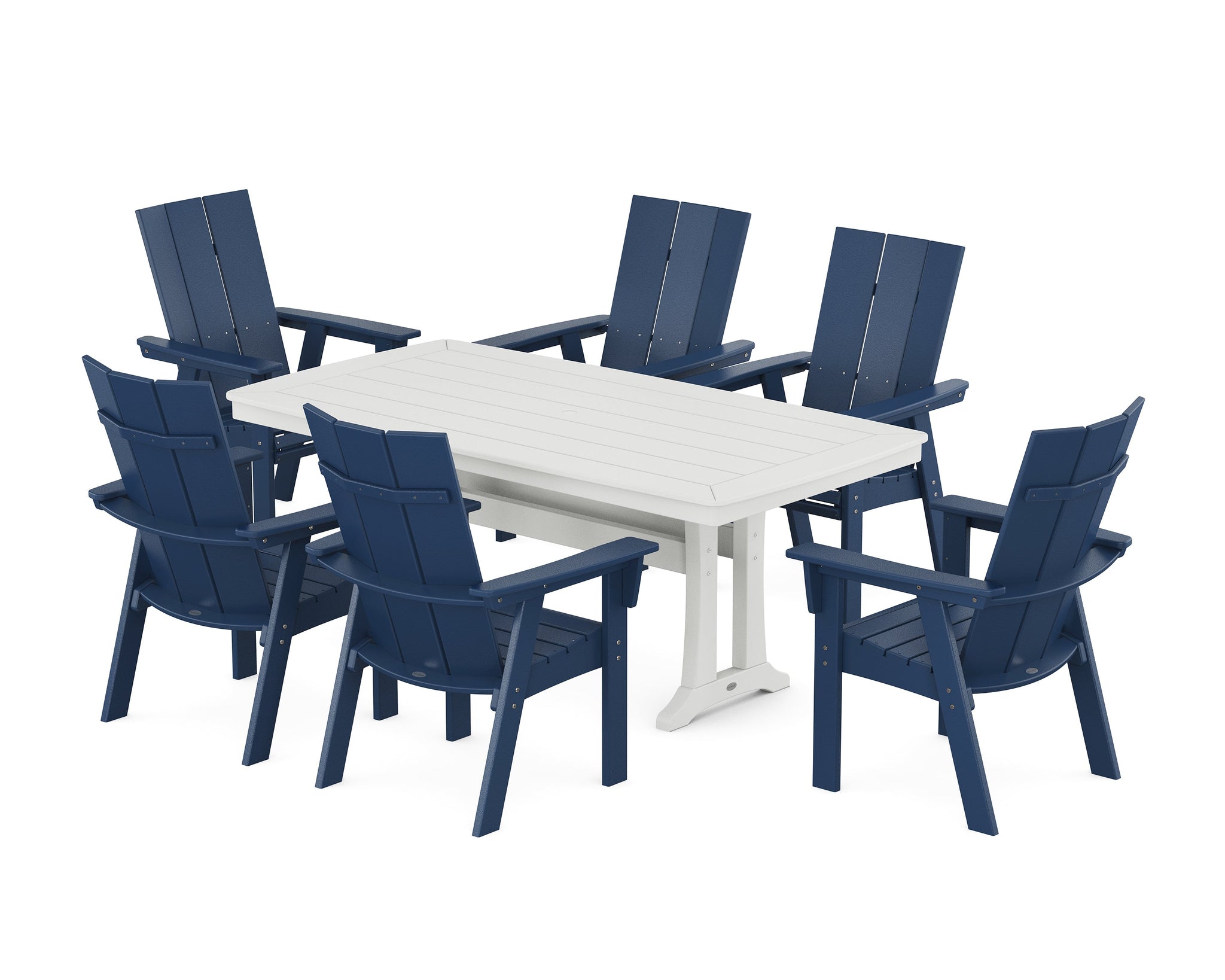 Modern Curveback Adirondack 7-Piece Dining Set with Trestle Legs