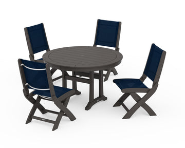 Coastal Folding Side Chair 5-Piece Round Dining Set With Trestle Legs