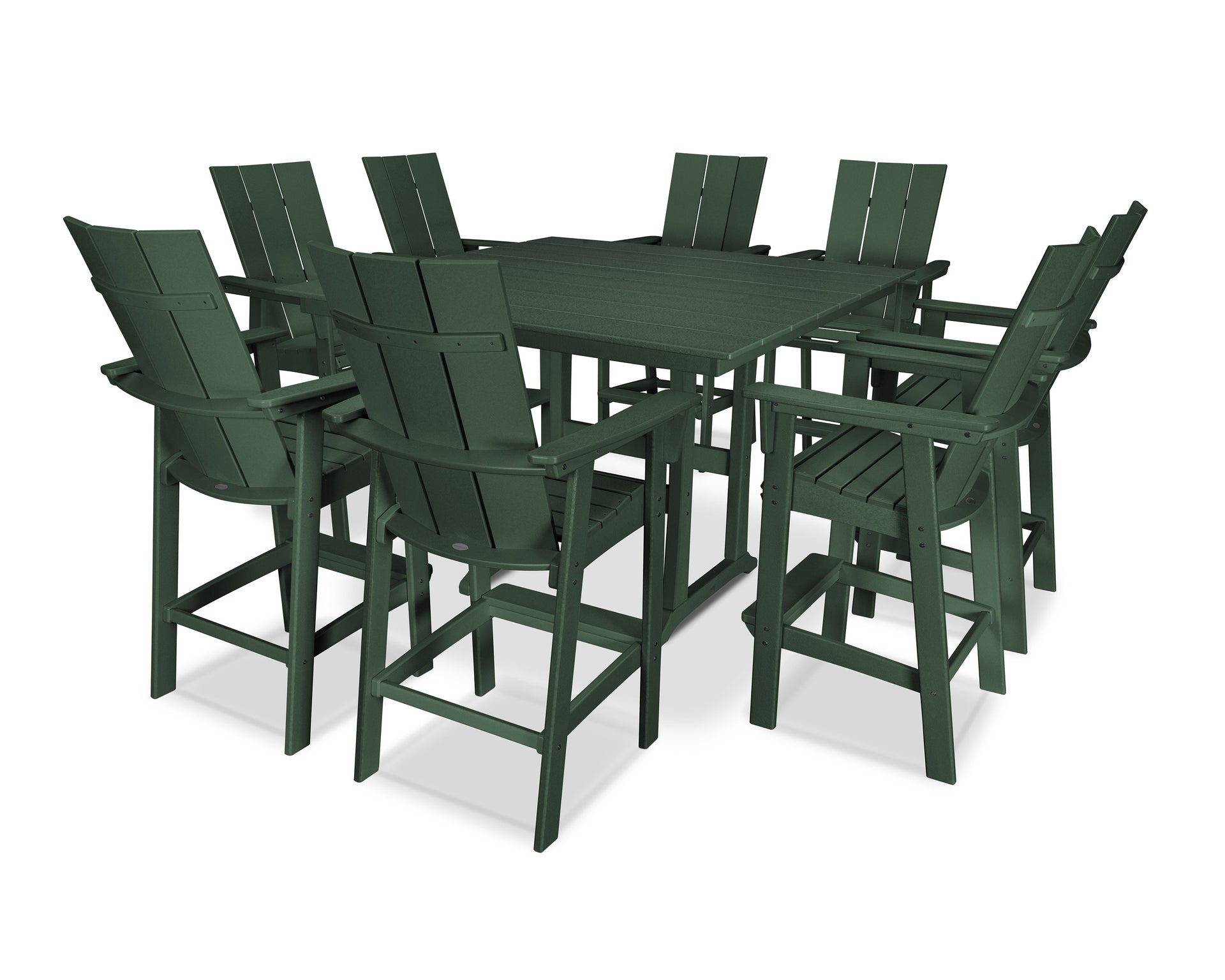Modern Curveback Adirondack 9-Piece Farmhouse Trestle Bar Set