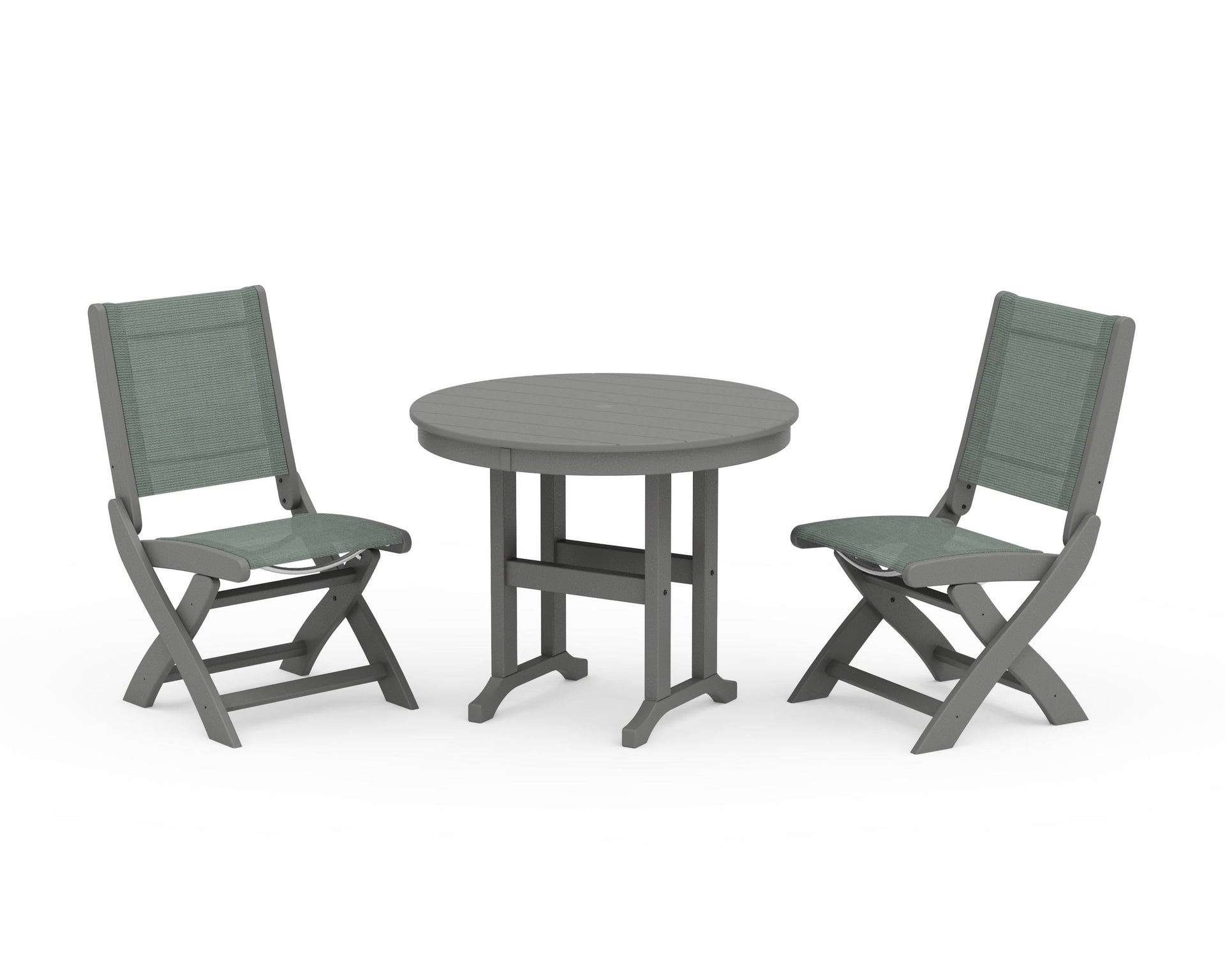 Coastal Folding Side Chair 3-Piece Round Dining Set