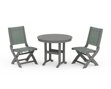 Coastal Folding Side Chair 3-Piece Round Dining Set
