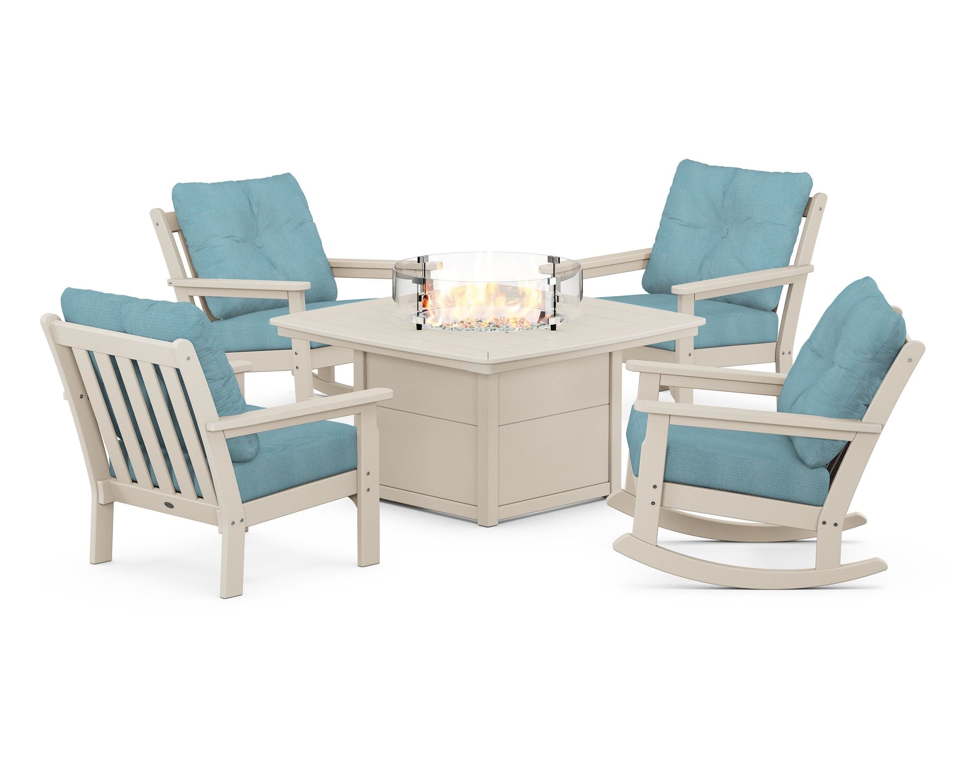 Vineyard 5-Piece Deep Seating Rocking Chair Conversation Set with Fire Pit Table