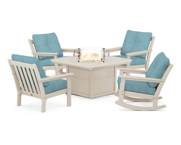 Vineyard 5-Piece Deep Seating Rocking Chair Conversation Set with Fire Pit Table