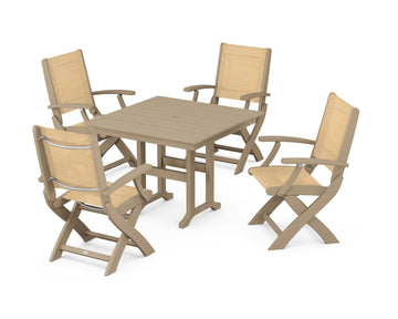 Coastal Folding Chair 5-Piece Farmhouse Dining Set