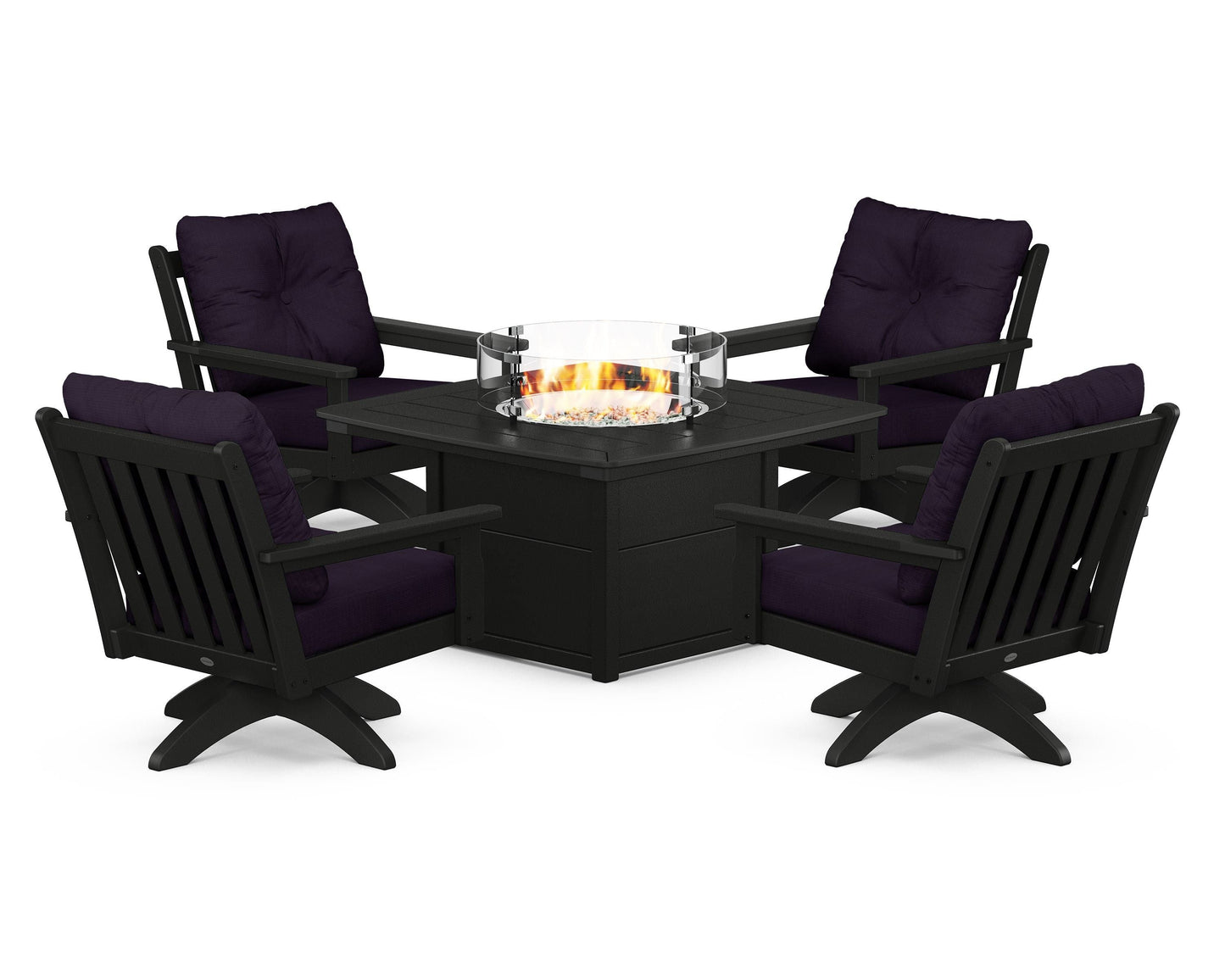 Vineyard 5-Piece Deep Seating Swivel Conversation Set with Fire Pit Table