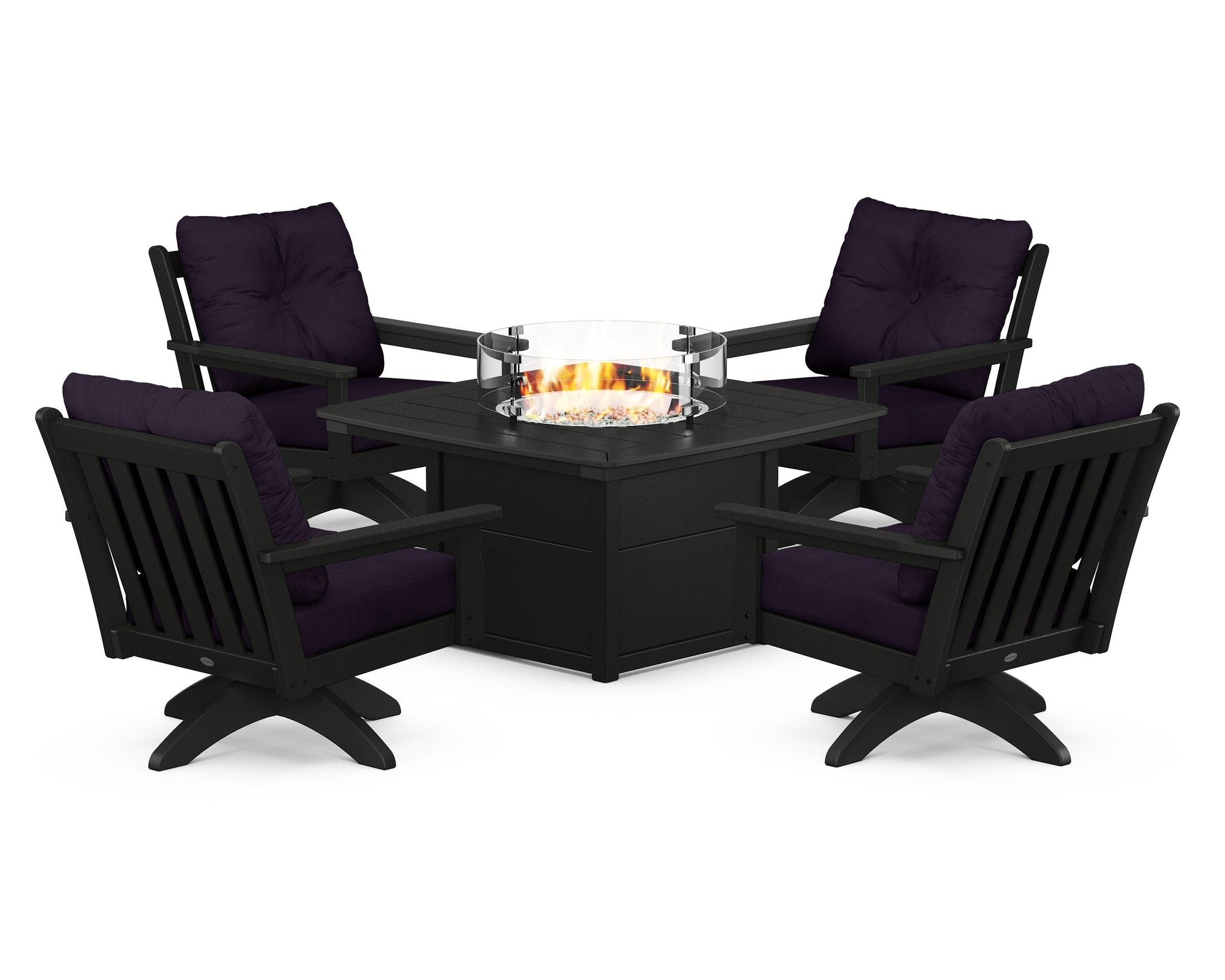 Vineyard 5-Piece Deep Seating Swivel Conversation Set with Fire Pit Table