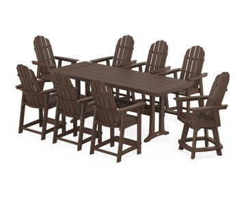 Vineyard Curveback Adirondack Swivel 9-Piece Farmhouse Counter Set with Trestle Legs