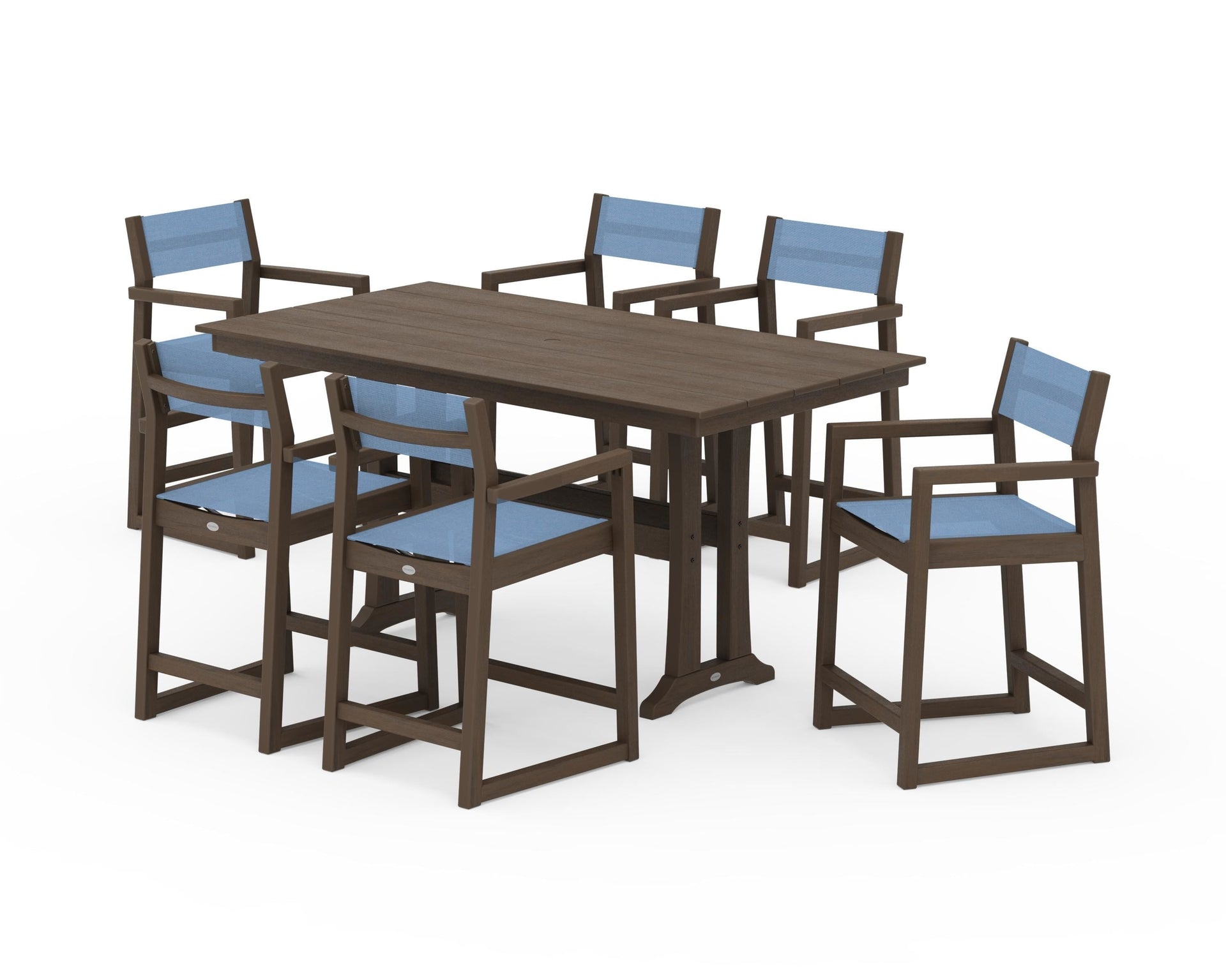 EDGE Sling Arm Chair 7-Piece Farmhouse Counter Set with Trestle Legs
