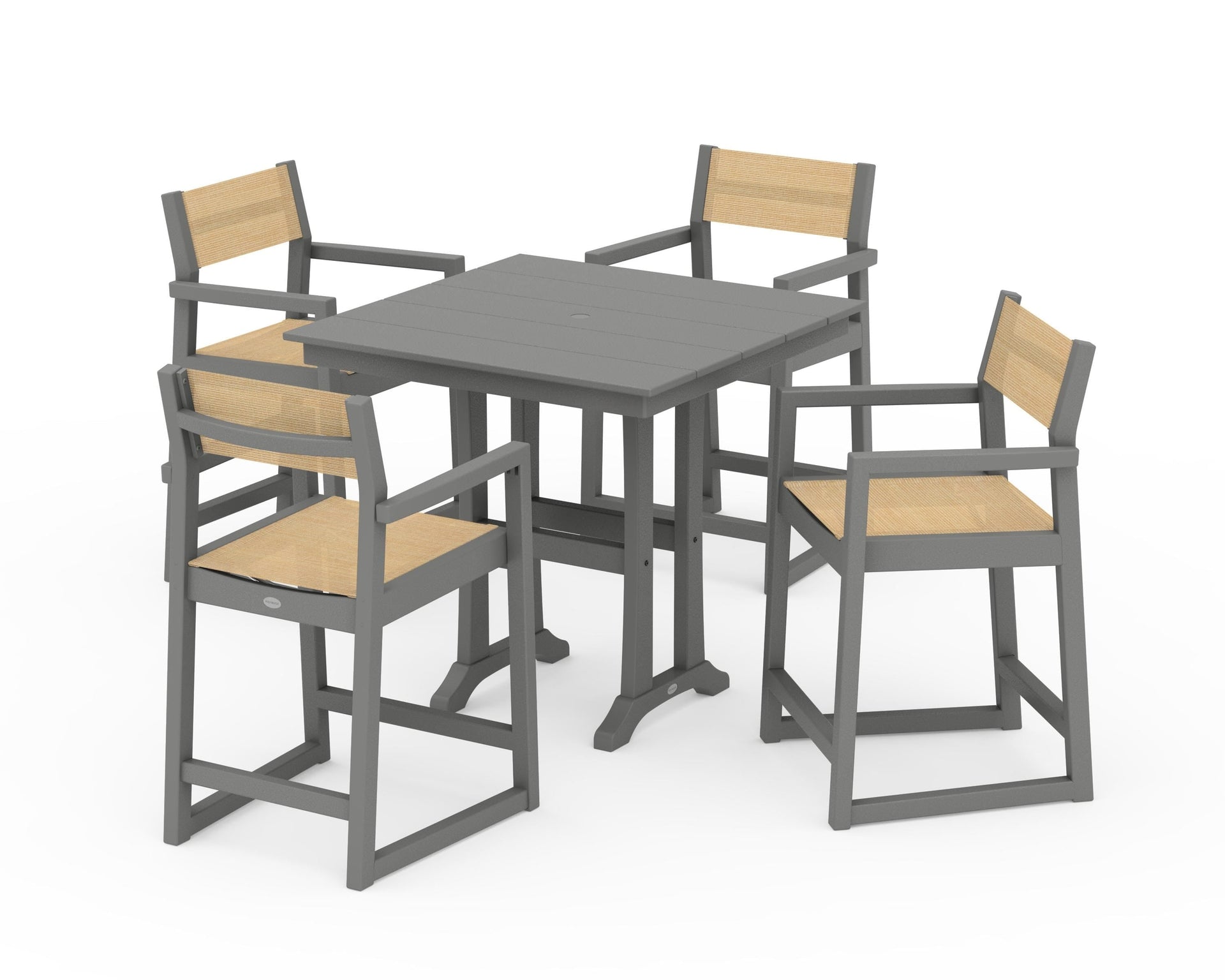 EDGE Sling Arm Chair 5-Piece Farmhouse Counter Set with Trestle Legs