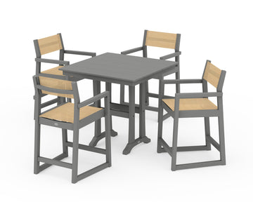 EDGE Sling Arm Chair 5-Piece Farmhouse Counter Set with Trestle Legs