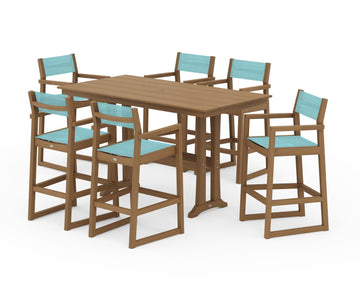EDGE Sling Arm Chair 7-Piece Farmhouse Bar Set with Trestle Legs