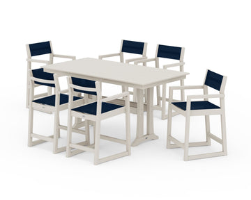 EDGE Sling Arm Chair 7-Piece Farmhouse Counter Set with Trestle Legs