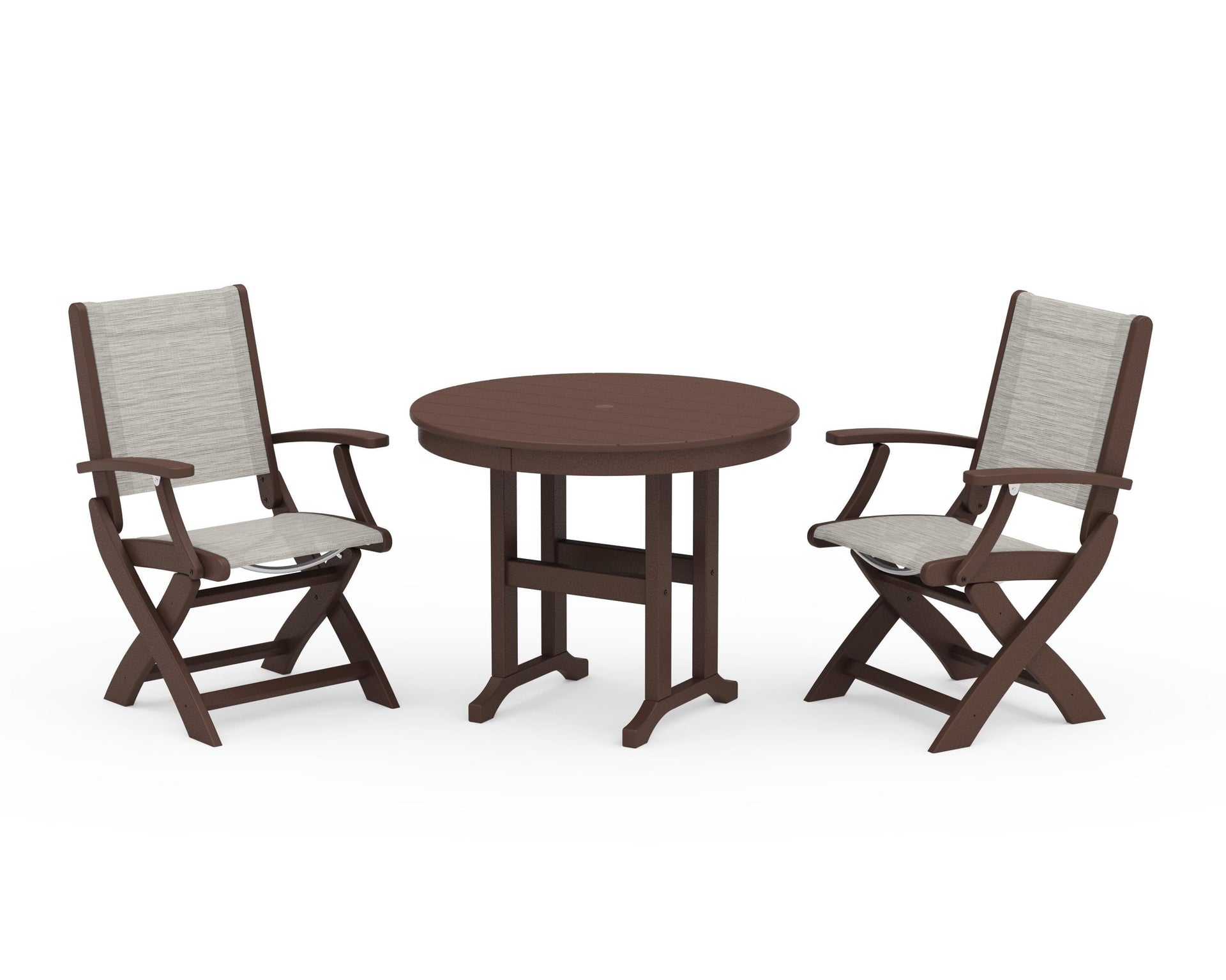 Coastal Folding Chair 3-Piece Round Dining Set