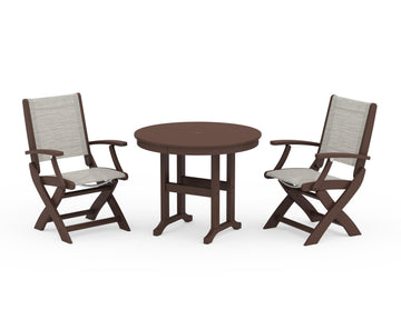 Coastal Folding Chair 3-Piece Round Dining Set
