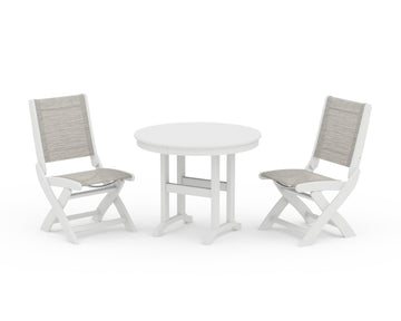 Coastal Folding Side Chair 3-Piece Round Dining Set
