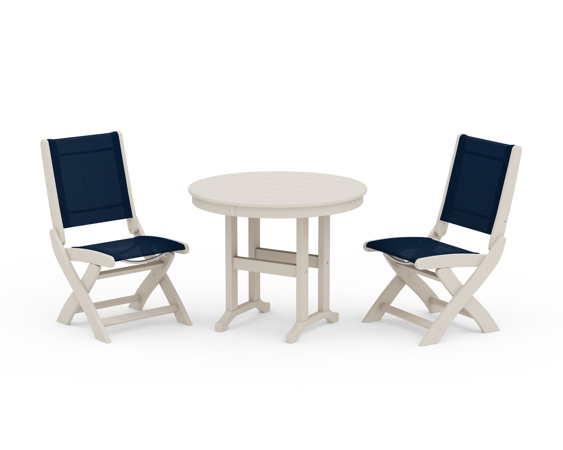 Coastal Folding Side Chair 3-Piece Round Dining Set