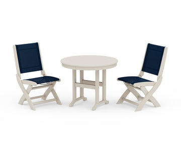 Coastal Folding Side Chair 3-Piece Round Dining Set