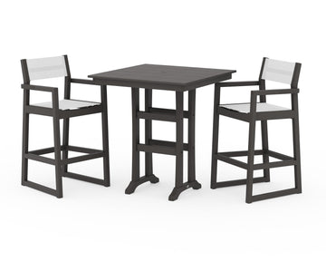 EDGE Sling Arm Chair 3-Piece Farmhouse Bar Set with Trestle Legs