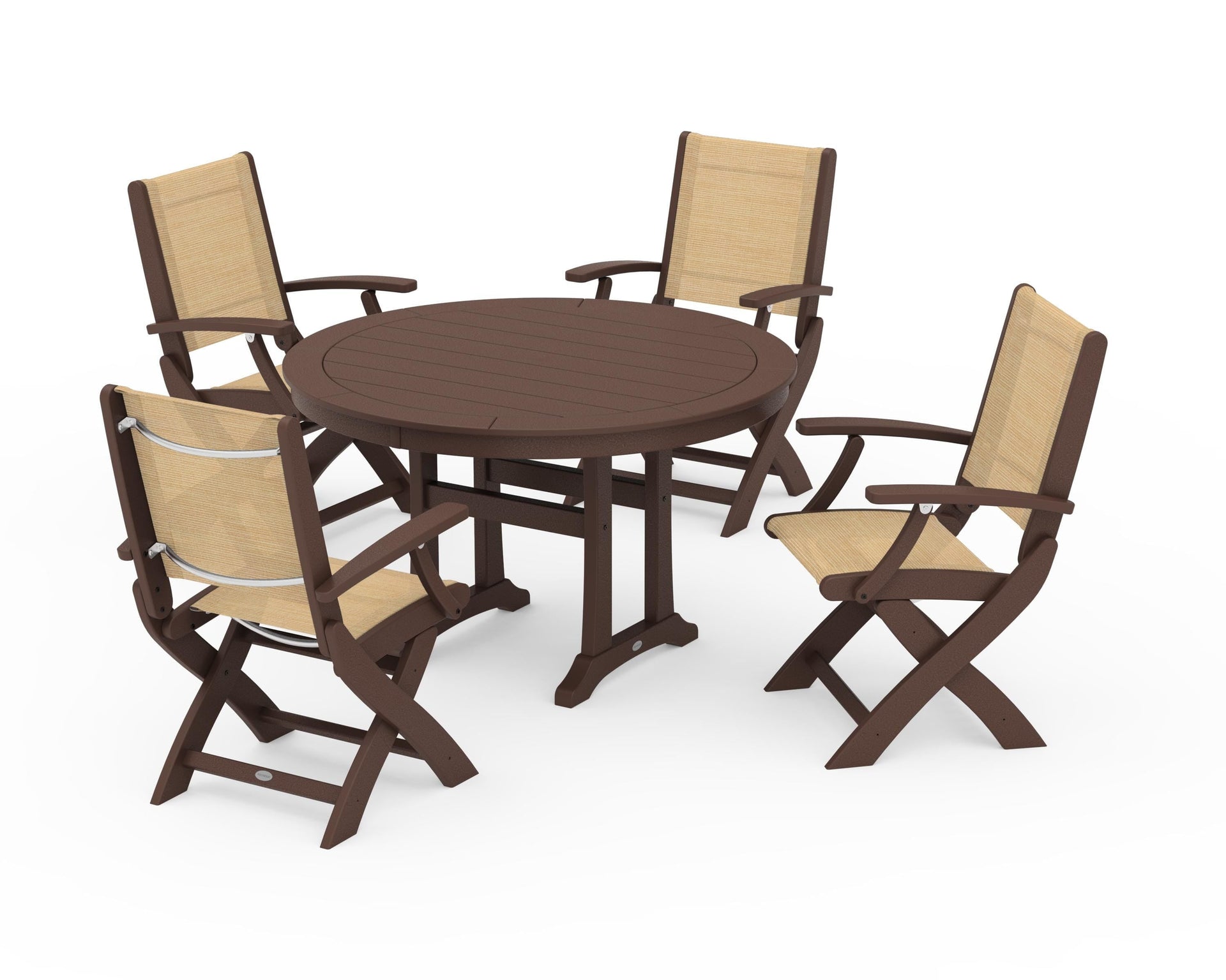 Coastal Folding Chair 5-Piece Round Dining Set with Trestle Legs