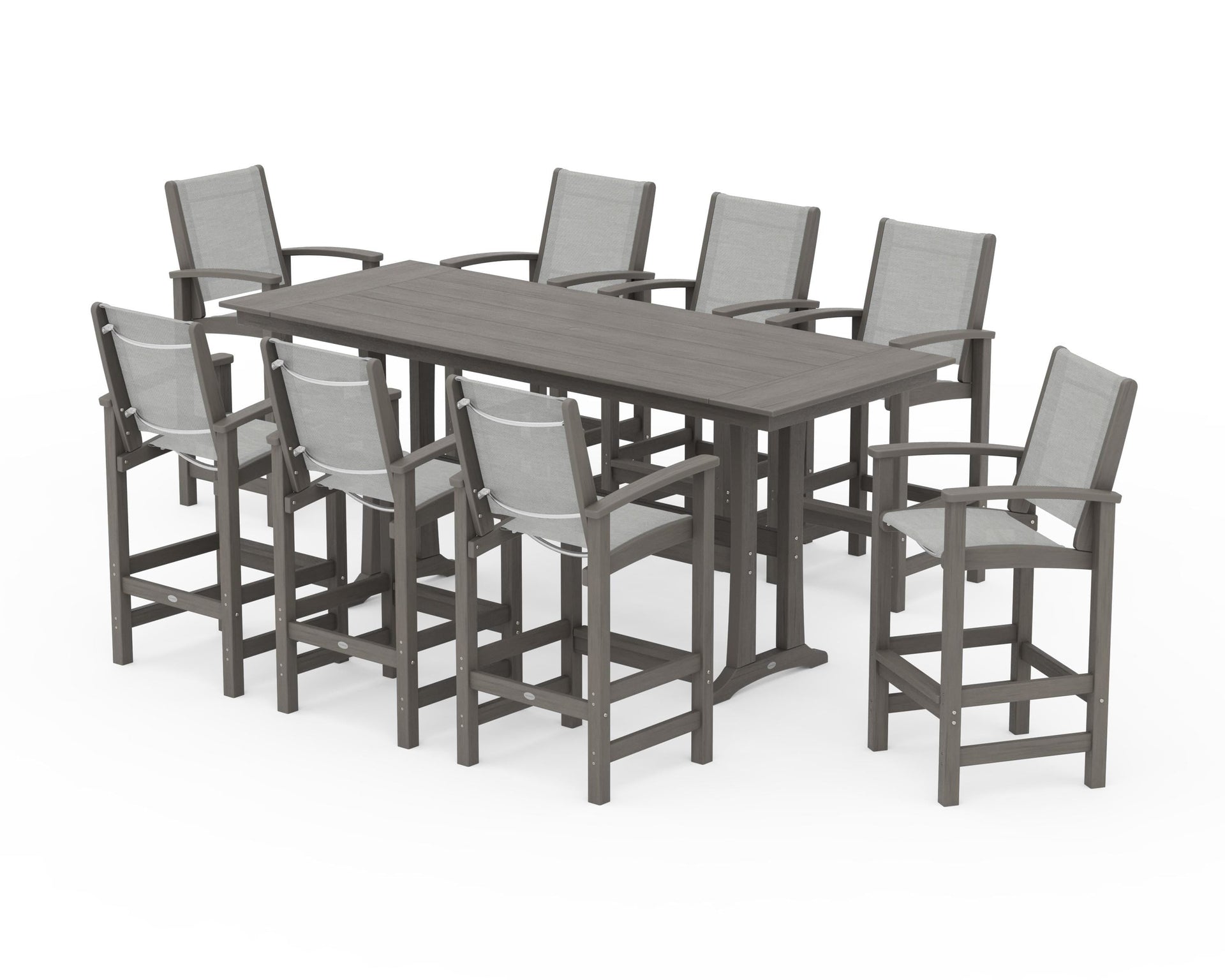 Coastal 9-Piece Farmhouse Bar Set with Trestle Legs