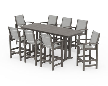 Coastal 9-Piece Farmhouse Bar Set with Trestle Legs