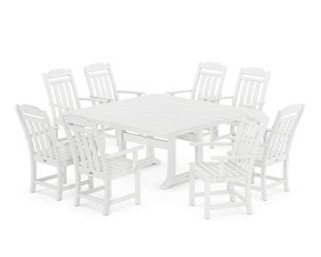Cottage 9-Piece Square Farmhouse Dining Set with Trestle Legs
