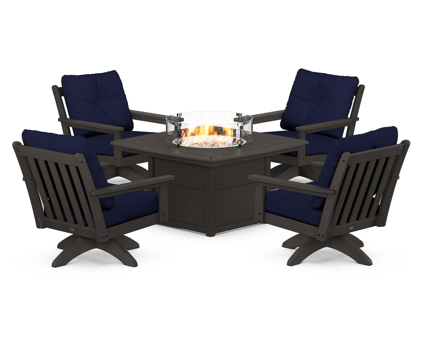 Vineyard 5-Piece Deep Seating Swivel Conversation Set with Fire Pit Table