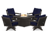 Vineyard 5-Piece Deep Seating Swivel Conversation Set with Fire Pit Table