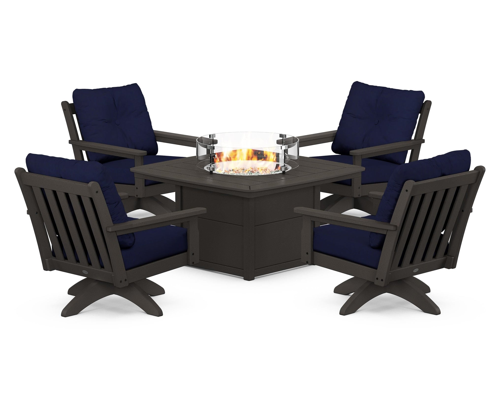 Vineyard 5-Piece Deep Seating Swivel Conversation Set with Fire Pit Table