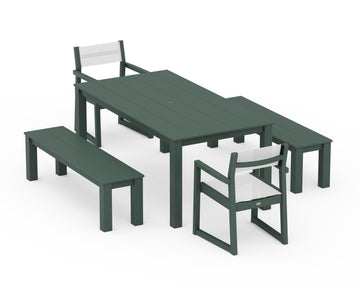EDGE Sling Arm Chair 5-Piece Parsons Dining Set with Benches