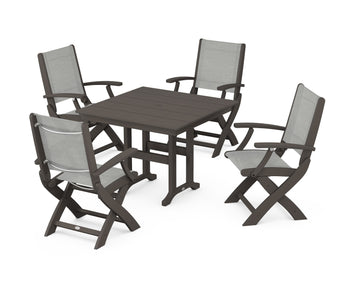 Coastal Folding Chair 5-Piece Farmhouse Dining Set