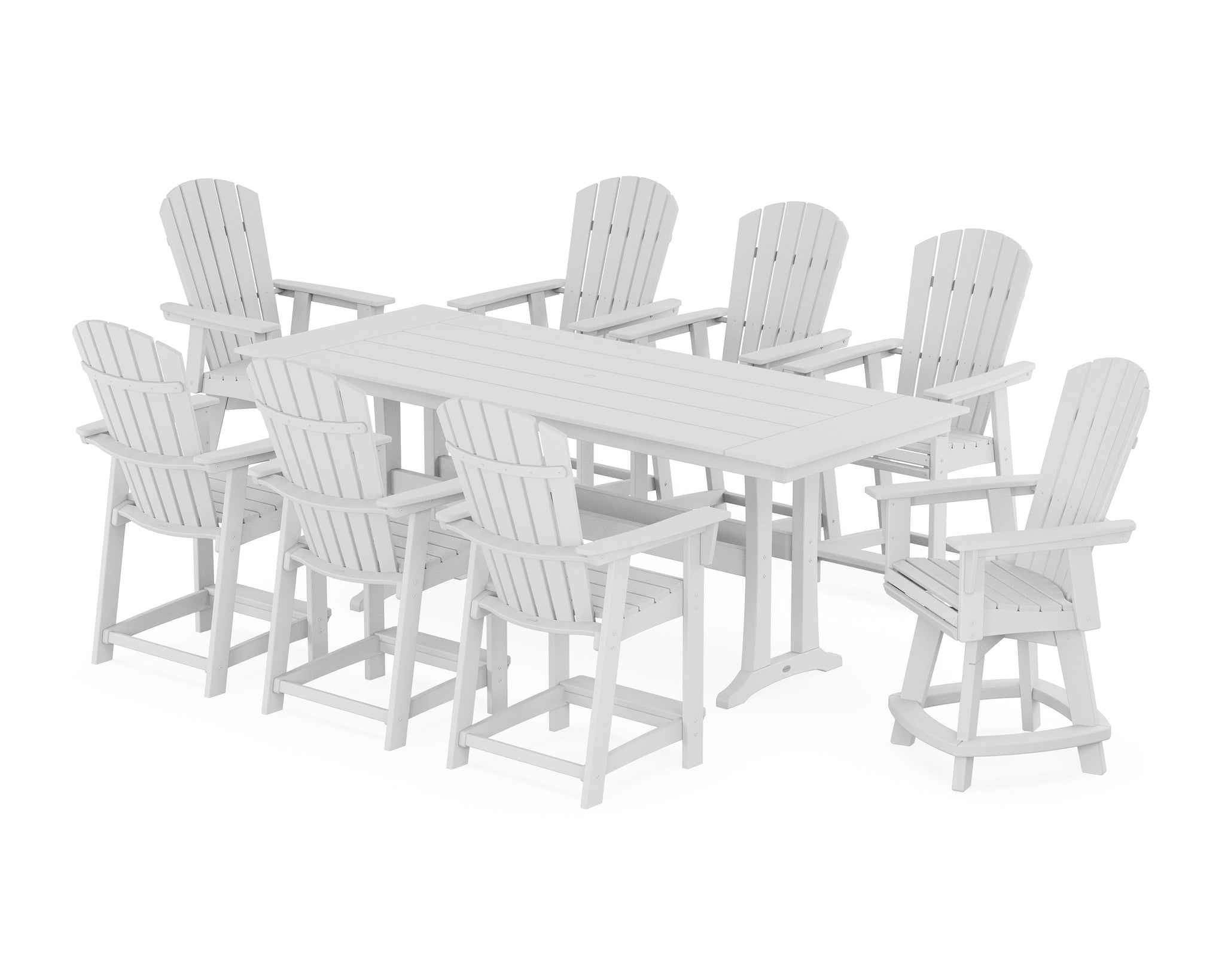 Nautical Curveback Adirondack Swivel Chair 9-Piece Farmhouse Counter Set with Trestle Legs