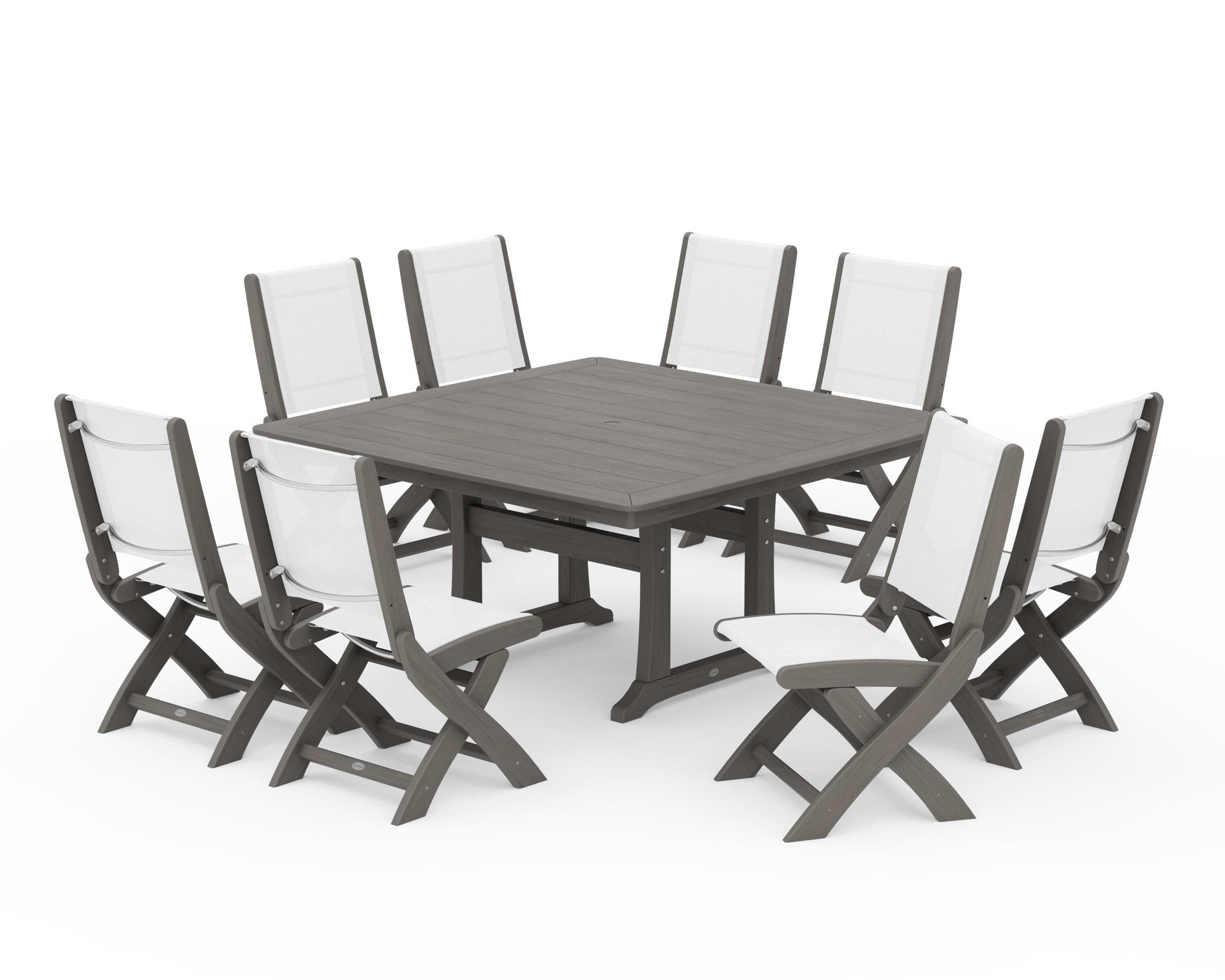 Coastal Folding Side Chair 9-Piece Dining Set with Trestle Legs