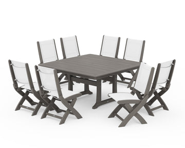 Coastal Folding Side Chair 9-Piece Dining Set with Trestle Legs