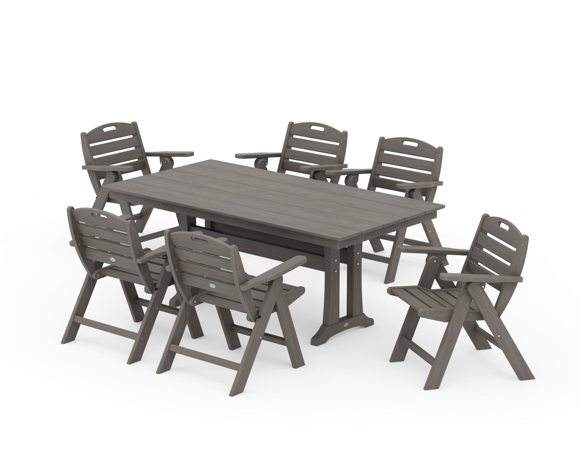 Nautical Lowback 7-Piece Farmhouse Dining Set with Trestle Legs