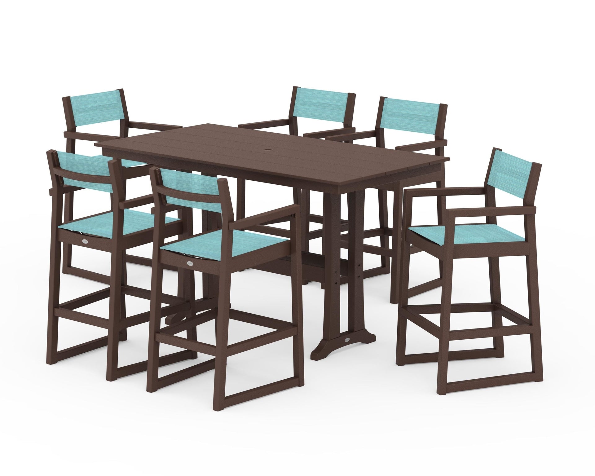 EDGE Sling Arm Chair 7-Piece Farmhouse Bar Set with Trestle Legs