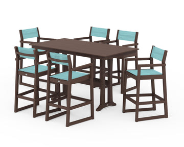 EDGE Sling Arm Chair 7-Piece Farmhouse Bar Set with Trestle Legs