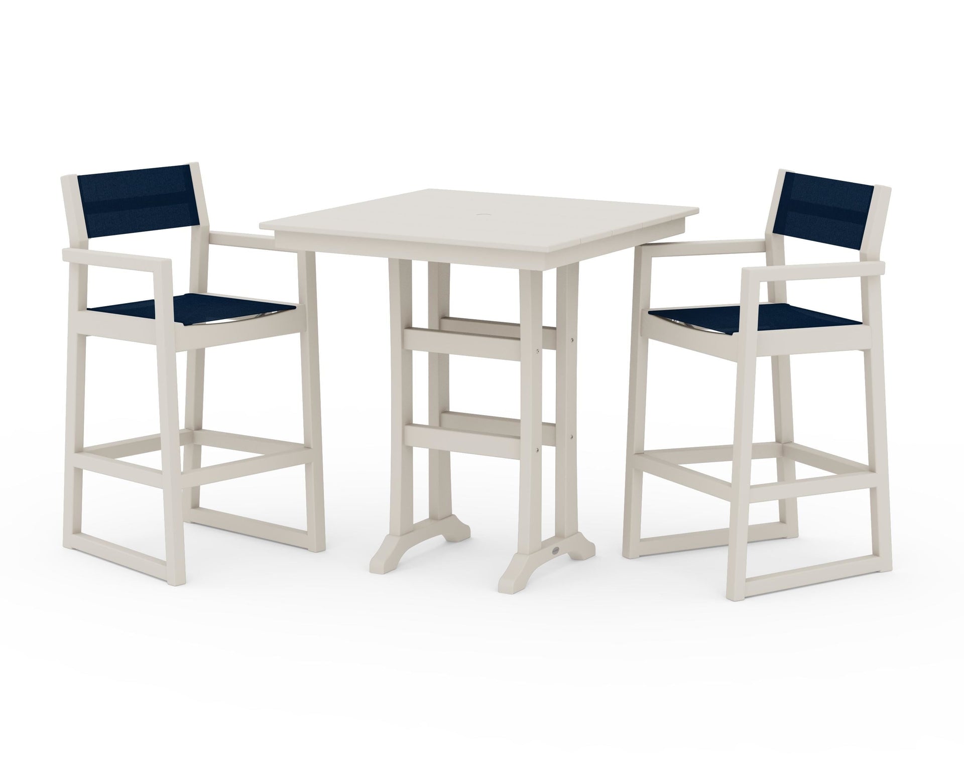 EDGE Sling Arm Chair 3-Piece Farmhouse Bar Set with Trestle Legs