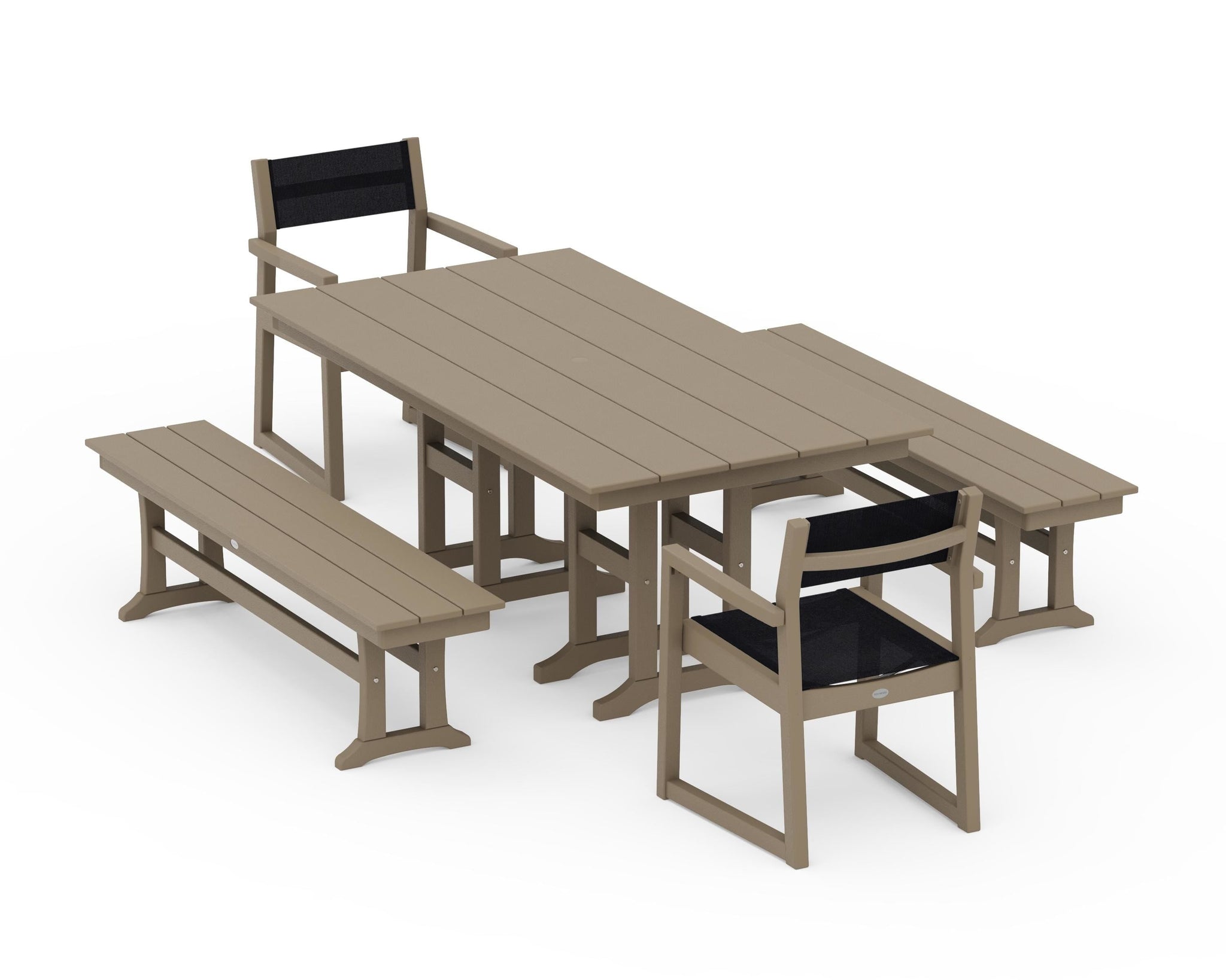 EDGE Sling Arm Chair 5-Piece Farmhouse Dining Set with Benches