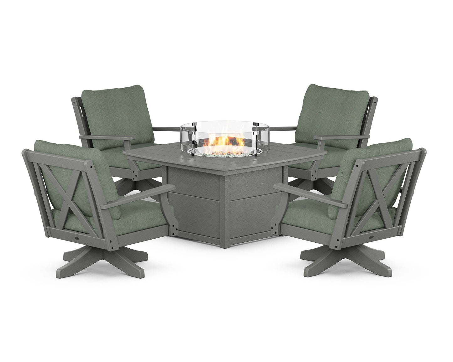 Braxton 5-Piece Deep Seating Swivel Conversation Set with Fire Pit Table